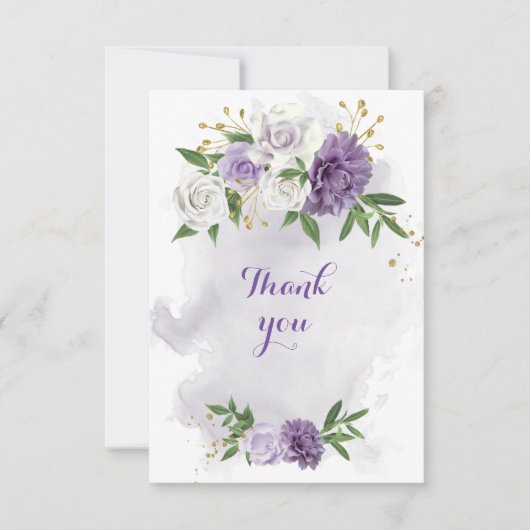 violette Blumen Grüngold Dankeskarte (Vorderseite)