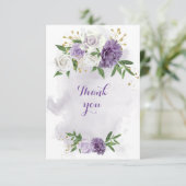 violette Blumen Grüngold Dankeskarte (Stehend Vorderseite)