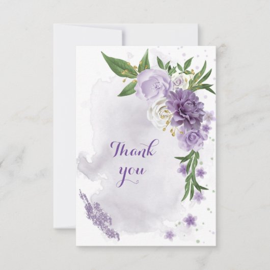 violette Blumen Grüngold Dankeskarte (Vorderseite)