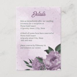 violette Blumen Grünpflanzen botanische Hochzeit Begleitkarte