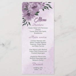 violette Blumen Grünpflanzen botanische Hochzeit Menükarte