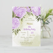 Violette Blumen Grünpflanzen Geburtstagsparty Einladung (Stehend Vorderseite)