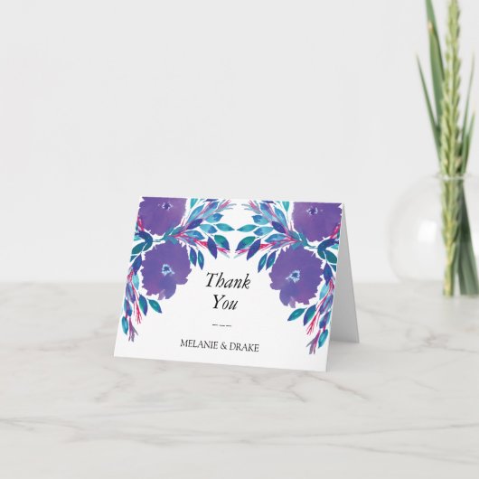 Violette Blumen handgemalt Dankeschön Karte (Vorderseite)