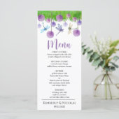 Violette Blumen Hochzeitsmenü Menükarte (Stehend Vorderseite)