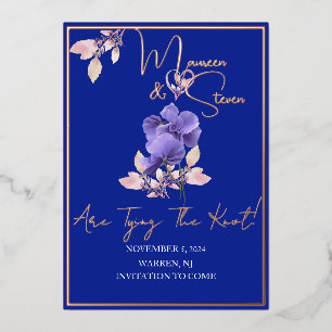 Violette Blumen Königlich Blau Save The Date Folie Folieneinladung