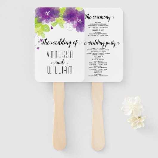 Violette Blumen Kursivschrift Hochzeitsprogramm Fächer (Vorne und Hinten)