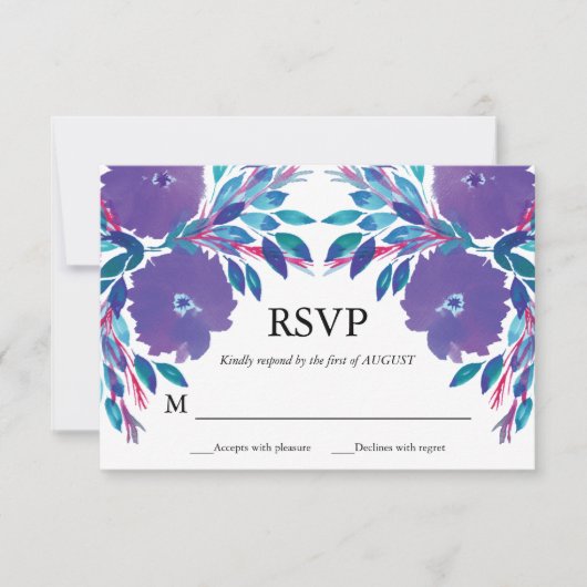 Violette Blumen mit RSVP-Karte Einladung (Vorderseite)