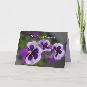 Violette Blumen mit tiefstem Beileid. Karte