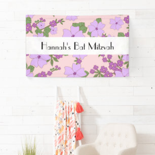 Violette Blumen, Muster von Blume, Bat Mitzvah Banner
