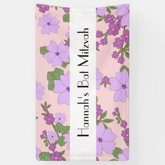 Violette Blumen, Muster von Blume, Bat Mitzvah Banner (Vertikal)