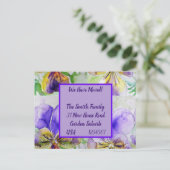 Violette Blumen neue Adresse Postkarte, wir bewege Postkarte (Stehend Vorderseite)