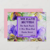 Violette Blumen neue Adresse Postkarte, wir bewege Postkarte (Vorne/Hinten)