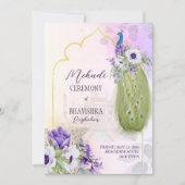Violette Blumen, Pfau-Mehndi-Einladung Einladung (Vorderseite)
