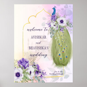 Violette Blumen Pfauenhochzeitzeichen Poster