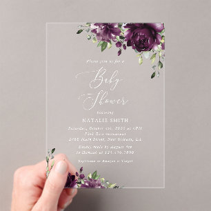 Violette Blumen, Pflaume, Blume, Boho, Babydusche Acryleinladungen