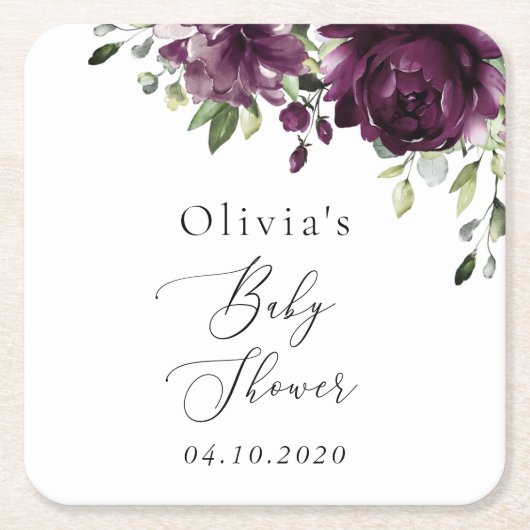 Violette Blumen, Pflaume, Blume, Boho, Babydusche Rechteckiger Pappuntersetzer (Vorderseite)