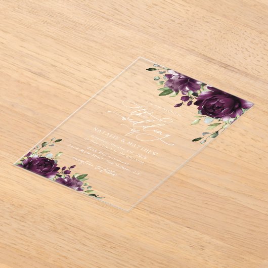 Violette Blumen, Pflaumenblumen, Boho, Blumenzehen Acryleinladungen (Ablage )