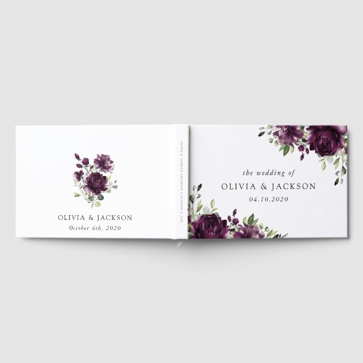 Violette Blumen, Pflaumenblumen, Boho, Blumenzehen Gästebuch (Voll)