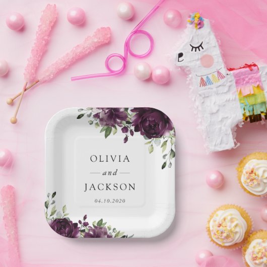 Violette Blumen, Pflaumenblumen, Boho, Blumenzehen Pappteller (Party)