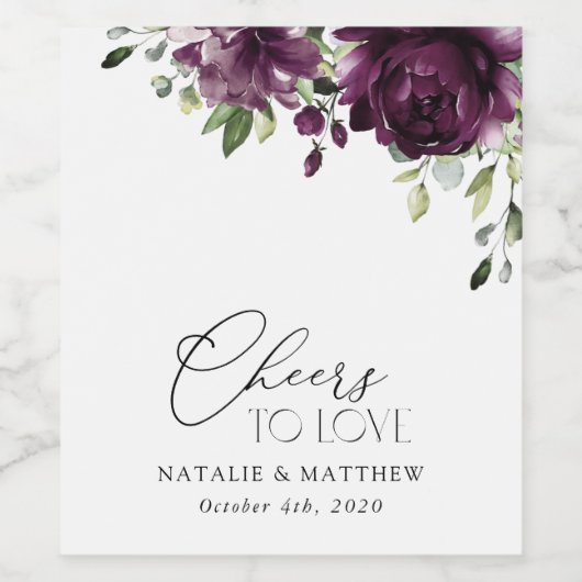 Violette Blumen, Pflaumenblumen, Boho, Blumenzehen Weinetikett (Einzelnes Label)