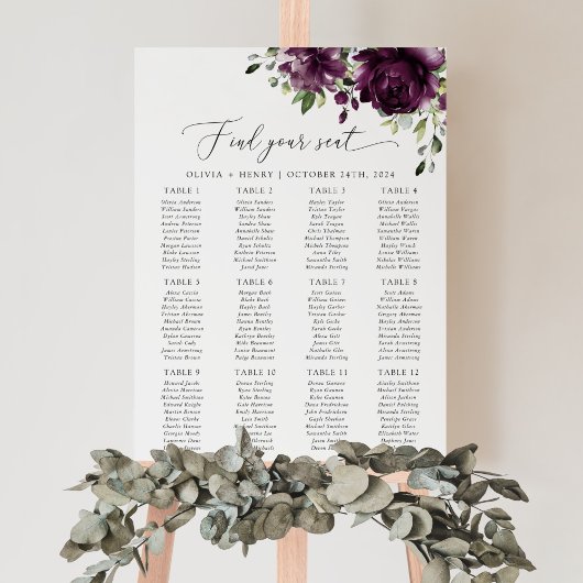 Violette Blumen, Pflaumenblumen, Boho, Sitzplan Poster