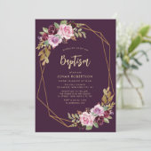 violette Blumen Rahmen Taufe Einladung (Stehend Vorderseite)