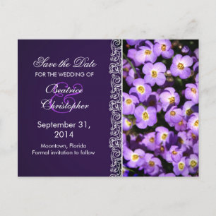 violette Blumen Save the Date Postkarten