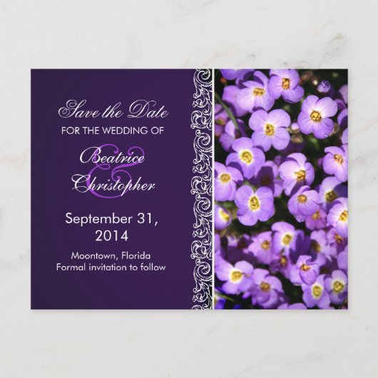 violette Blumen Save the Date Postkarten (Vorderseite)