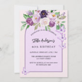 Violette Blumen Schmetterlinge Arch Luxus Geburtst Einladung (Vorderseite)