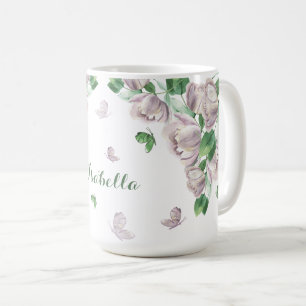 violette Blumen, Schmetterlinge Kaffeetasse