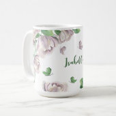 violette Blumen, Schmetterlinge Kaffeetasse (Vorderseite Links)