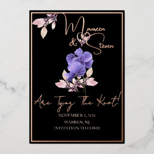 Violette Blumen Schwarze Save The Date Folienkarte Folieneinladung