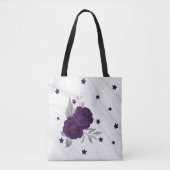 violette Blumen silberne Blätter Marmortüte Tasche (Vorderseite)