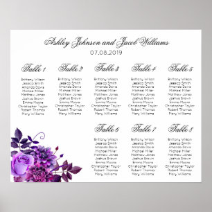 Violette Blumen Sitzkarte drucken. Blumenhochzeit Poster
