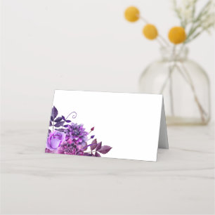 Violette Blumen Sitzkarte. Hochzeitsflora Platzkarte