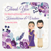 Violette Blumen Süd-Indische Hochzeit Tamil Telugu Quadratischer Aufkleber (Vorderseite)