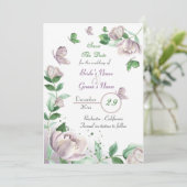 violette Blumen und Blätter, Schmetterlinge Save t Einladung (Stehend Vorderseite)