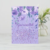 Violette Blumen und Glitzer Party Einladung (Stehend Vorderseite)