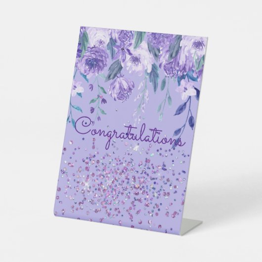 Violette Blumen und Glitzer Tafelschild Sockelschild (Vorderseite)