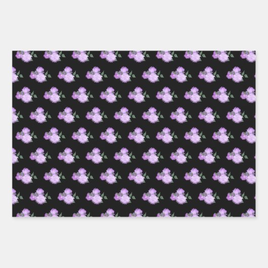 Violette Blumen und Grünmuster Geschenkpapier Set (Vorderseite 3)