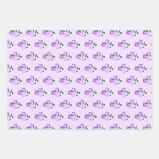 Violette Blumen und Grünmuster Geschenkpapier Set (Vorderseite 2)