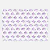 Violette Blumen und Grünmuster Geschenkpapier Set (Vorderseite)
