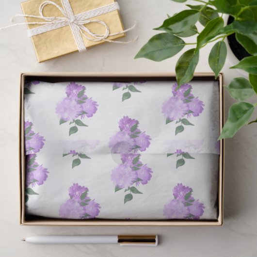 Violette Blumen und Grünmuster Seidenpapier (Geschenk)