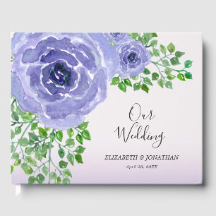 Violette Blumen und Grünpflanzen Hochzeit Gästebuch