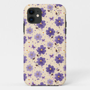 Violette Blumen und Schmetterlinge Case-Mate iPhone Hülle