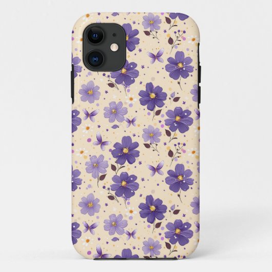 Violette Blumen und Schmetterlinge Case-Mate iPhone Hülle (Rückseite)