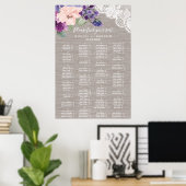 Violette Blumen und Spitzen-Alphabetisierungskarte Poster (Heimbüro)