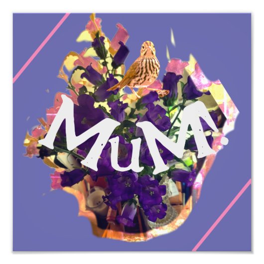 Violette Blumen und Vögel Fotodruck (Vorne)