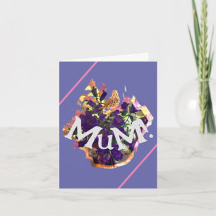 Violette Blumen und Vögel Karte