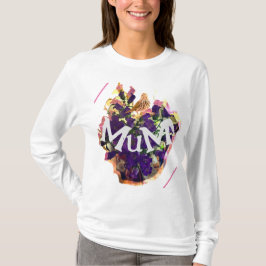 Violette Blumen und Vögel T-Shirt